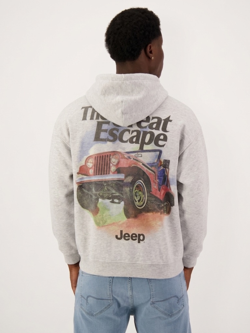 Jeep Light Gray Pullover Hoodie with Chest Logo and Back Graphic Size M